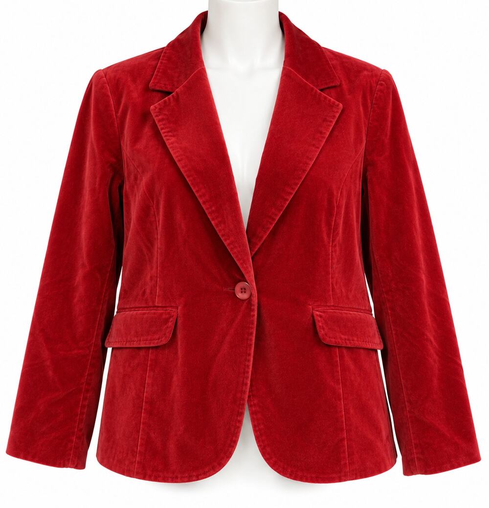 H&M Red Velvet Blazer Jacket Tailored Holiday Party Statement Women’s Size 16